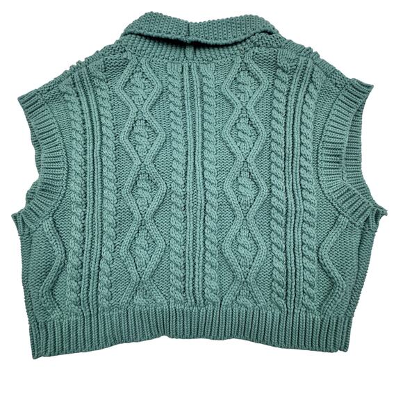 Zara Cable Knit Chunky Boxy Cropped Sleeveless Button Front Vest Women's M/L - Picture 3 of 5